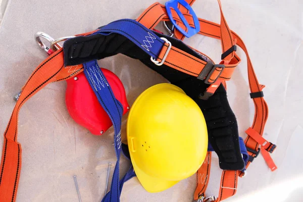 safety belt in the hands, construction work concept