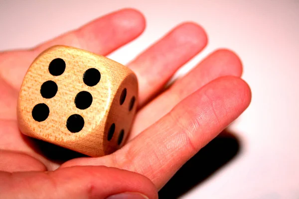 Hand Holding Dice Red Dots White Background — Stock Photo, Image