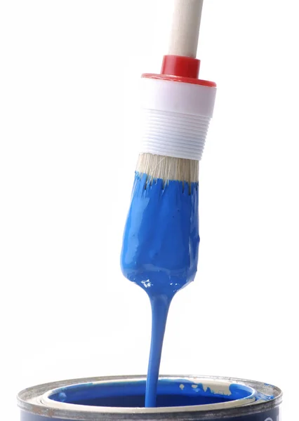 Escova Com Tinta Azul — Fotografia de Stock