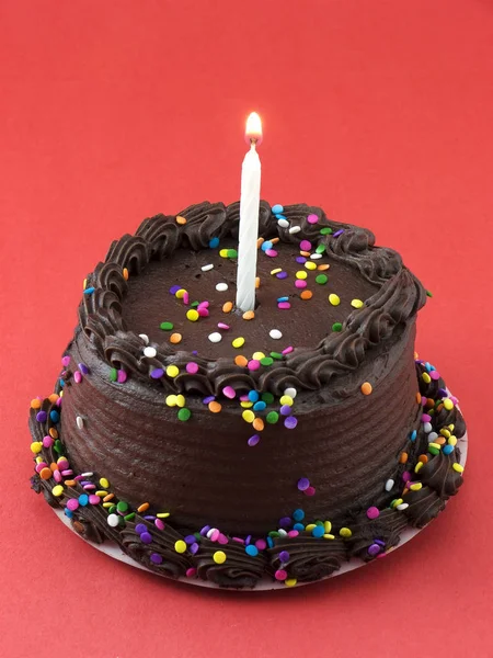 Birthday Cake Lit Candle — Stok fotoğraf