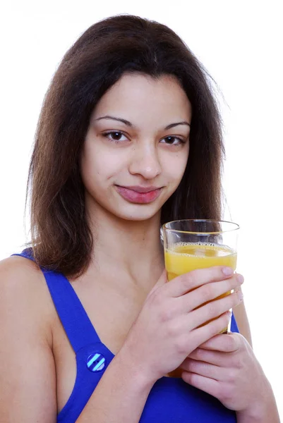 Mujer Joven Con Jugo Naranja — Foto de Stock