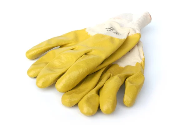 Κίτρινα Ελαστικά Γάντια Που Απομονώνονται Λευκό Φόντο — Φωτογραφία Αρχείου