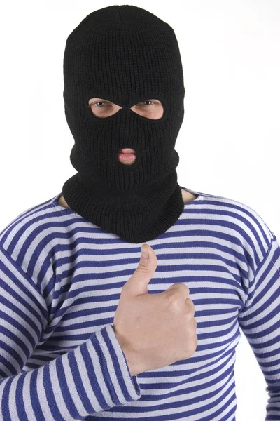 Ung Man Bär Mask Och Burk Till Kameran — Stockfoto