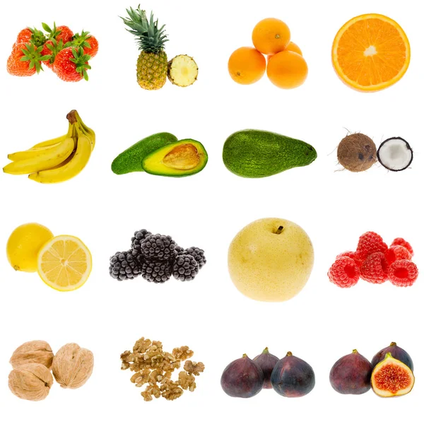 Collage Fresh Fruits Berries Isolated White Background Stock Image