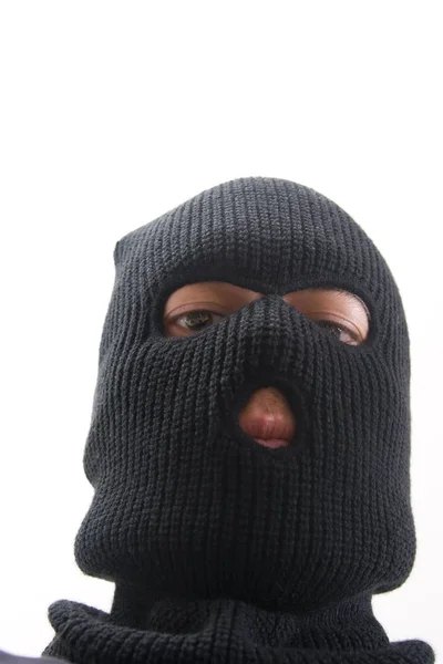 Inbreker Met Zwart Masker Koevoet — Stockfoto