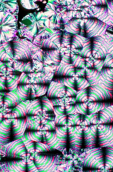 Kryształy Polaryzowanym Świetle Mikroskopijne Komórki Tekstury — Zdjęcie stockowe