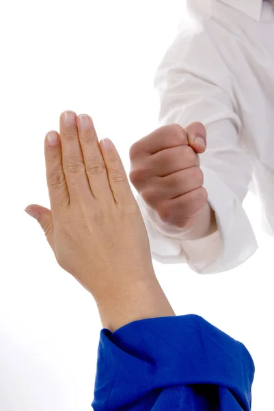 Close Mão Homem Com Punho Fundo Branco — Fotografia de Stock
