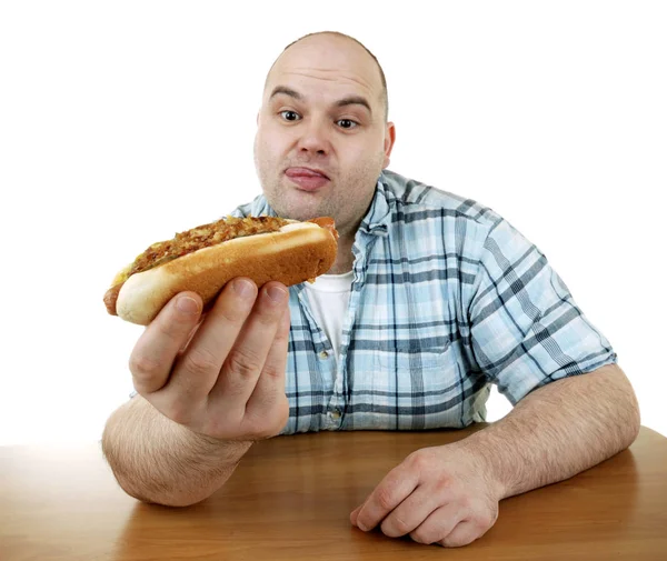 Homem Com Cachorro Quente — Fotografia de Stock