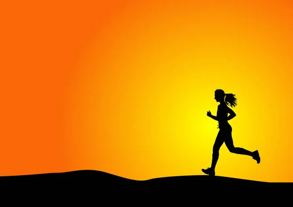 Mujer Que Corre Con Puesta Del Sol —  Fotos de Stock