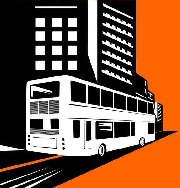Dubbeldäckad Buss Med Byggnader — Stockfoto