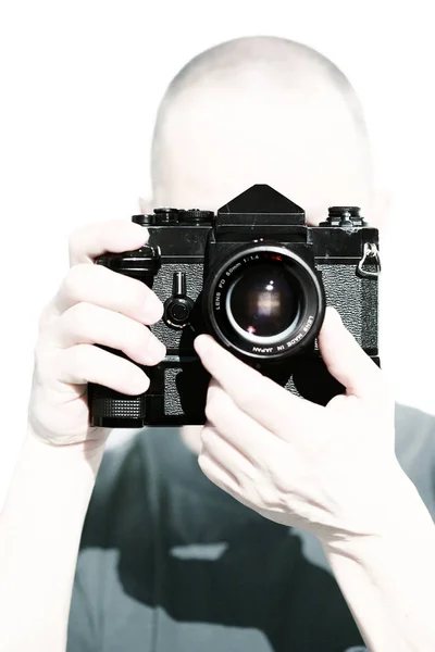 Fotógrafo Segurando Uma Câmera — Fotografia de Stock