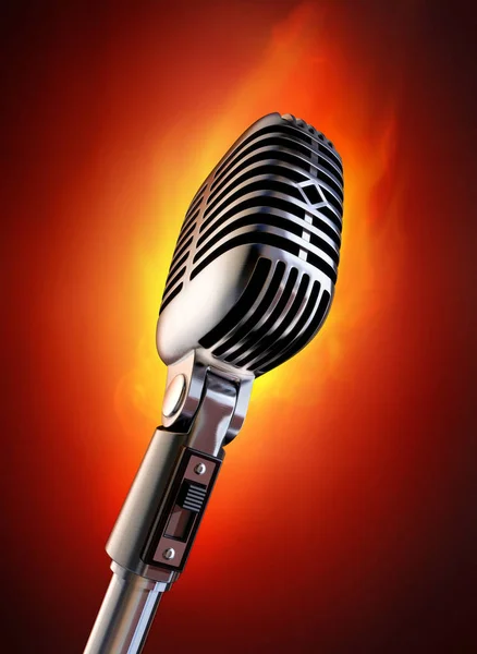 Kırmızı Arkaplanda Mikrofon — Stok fotoğraf