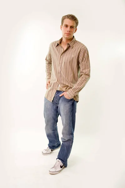 Young Handsome Man Casual Clothes Posing White Background — Stock Photo, Image