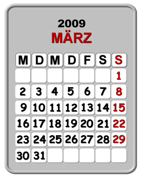 Calendário Março 2009 Alemanha — Fotografia de Stock