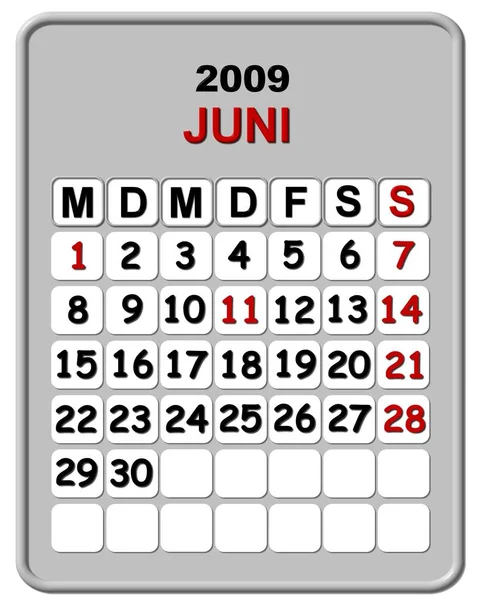Kalendarz Czerwiec 2009 Niemcy — Zdjęcie stockowe