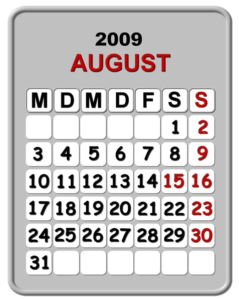 Agustus 2009 Kalender Germany — Stok Foto