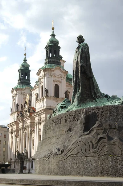 Jan Hus Standbild Prágai Emlékműben Szobor — Stock Fotó