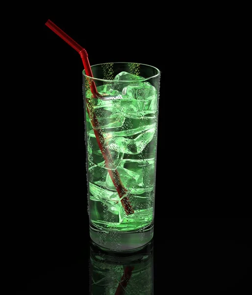 Cocktail Met Ijs Munt Zwarte Achtergrond — Stockfoto