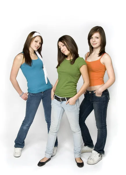 Three Teen Girls White Background — Stok fotoğraf