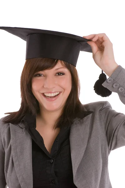 Giovane Donna Abito Laurea Con Diploma — Foto Stock