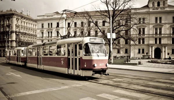 Tram Front Palace Justice — Stock Photo, Image