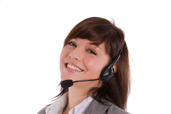 Woman Headset Support Call Stock Photo