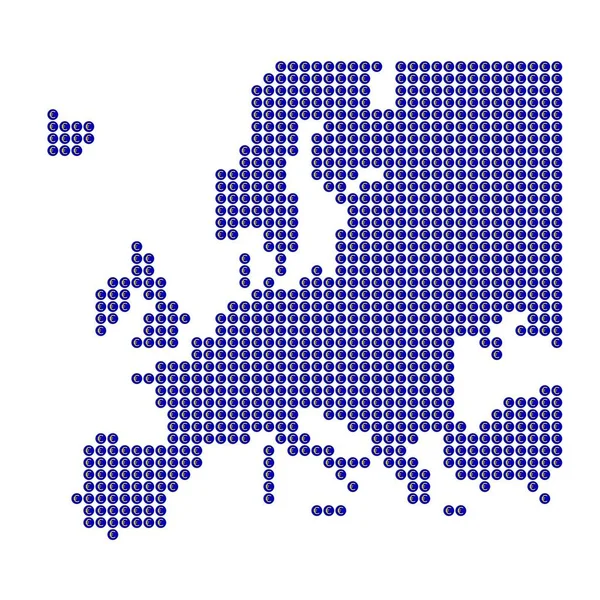 Europese Kaart Van Blauwe Stippen Met Euro — Stockfoto