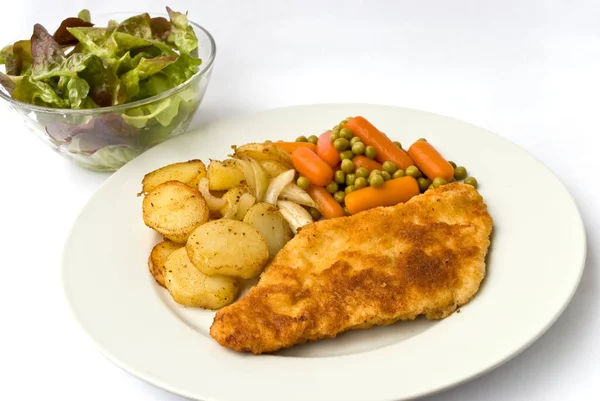 Breaded Escalope Fried Potatoes — Stock Photo, Image