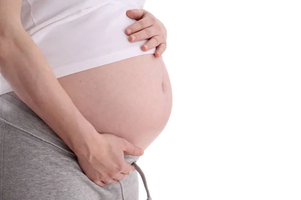 Gravid Kvinna Som Håller Sin Mage Med Händerna — Stockfoto