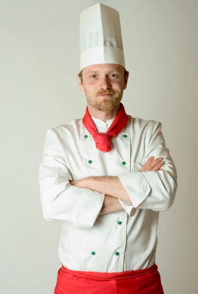 Retrato Chef Uniforme Com Braços Cruzados — Fotografia de Stock