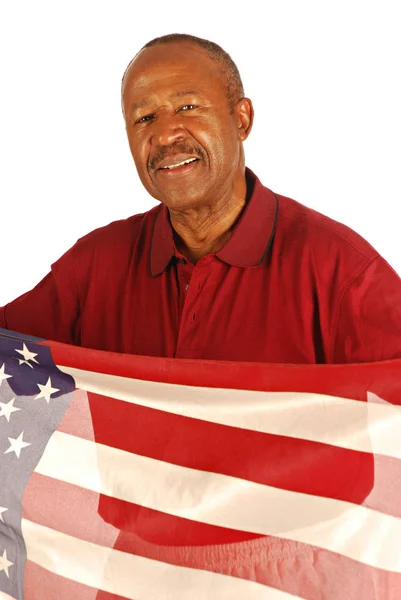 Portrait Happy Mature Man American Flag — Stock Photo, Image