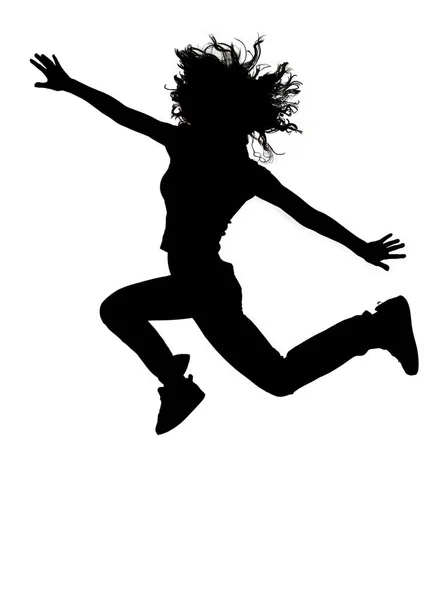 Silhouet Van Een Springende Vrouw — Stockfoto
