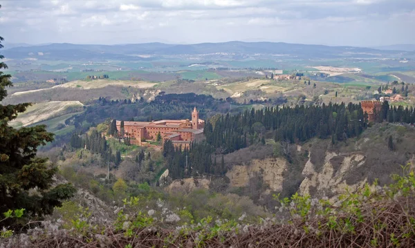 Vista Del Monte Oliveto Maggiore Uno Los Monasterios Más Grandes — Foto de Stock