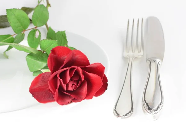 Różę Widelec Talerzu — Zdjęcie stockowe