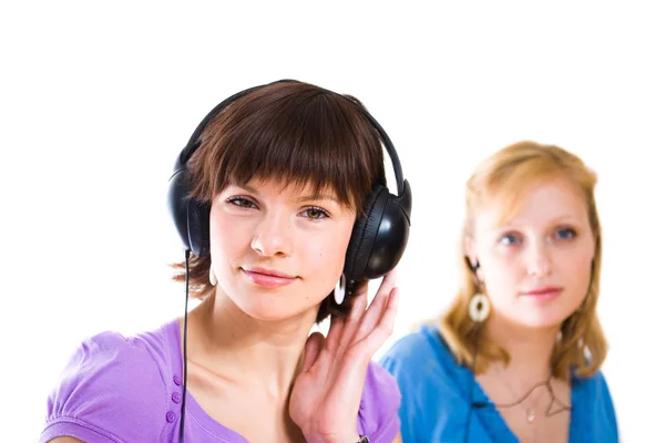 Jonge Vrouwen Met Koptelefoon — Stockfoto