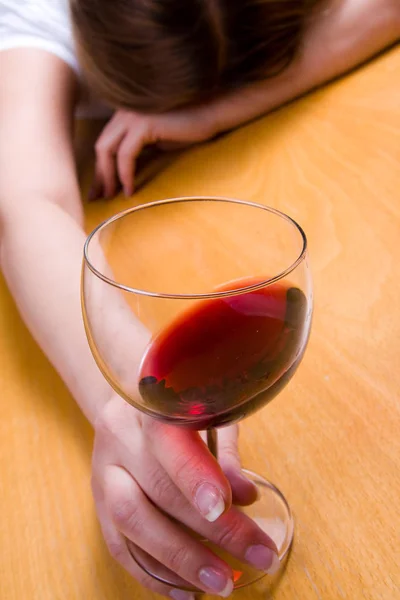 Woman Pouring Red Wine Glass — Stock Photo, Image