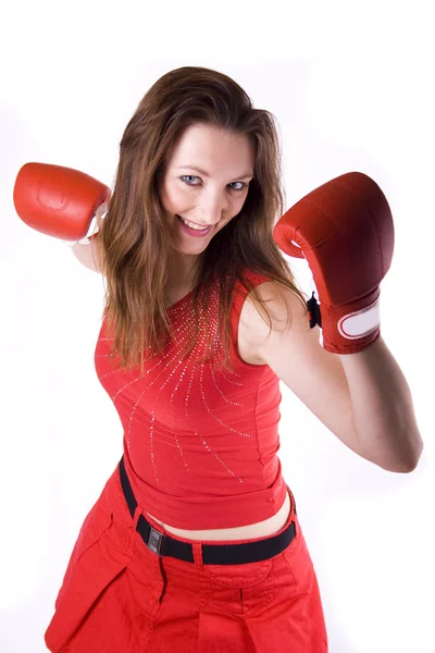 Mujer Con Guantes Boxeo —  Fotos de Stock