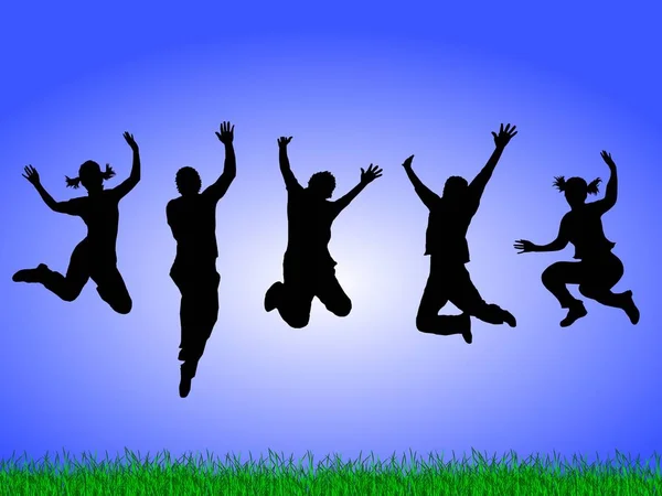 Vector Illustration Children Jumping Grass — Stock Photo, Image