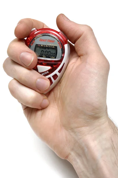 Hand Holding Stopwatch Red Clock — Stock Photo, Image