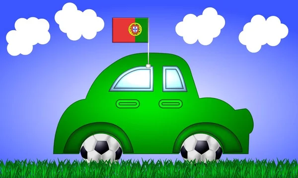 Автомобиль Фанбаннером Португальский — стоковое фото