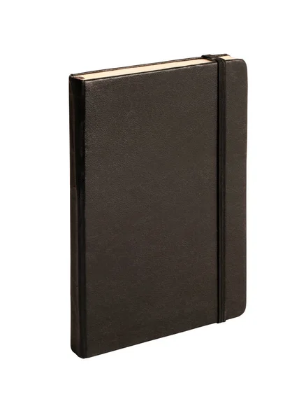 Notebook Kulit Hitam Diisolasi Latar Belakang Putih — Stok Foto