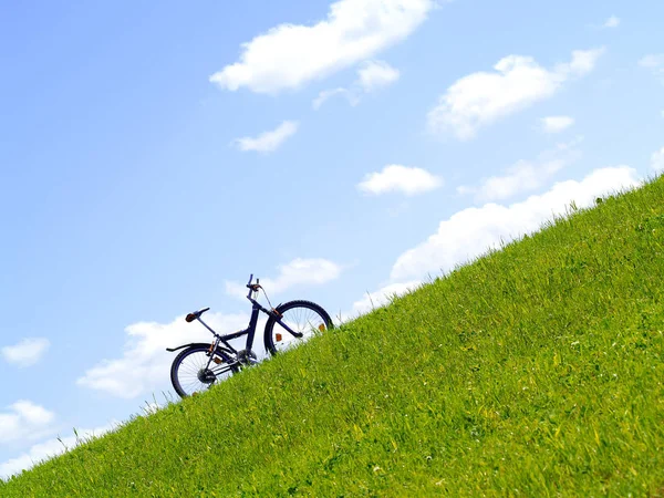 在绿地骑自行车 — 图库照片