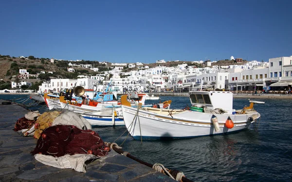 Haven Van Mykonos Boten Zeewater — Stockfoto