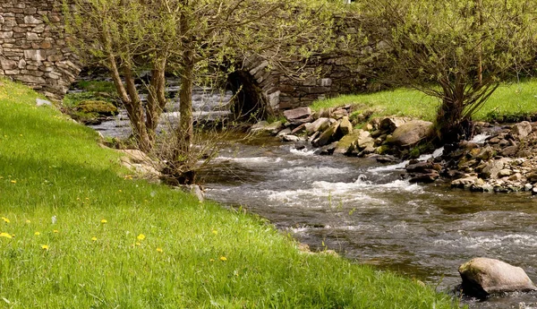 Bach Con Vecchio Ponte Pietra Primavera — Foto Stock