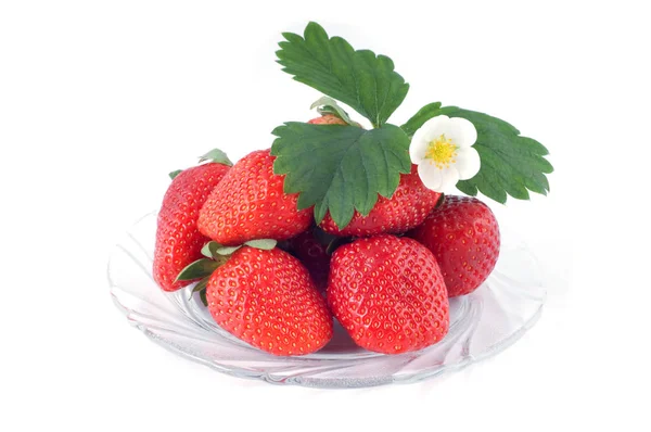 Glasplatte Mit Erdbeeren — Stockfoto