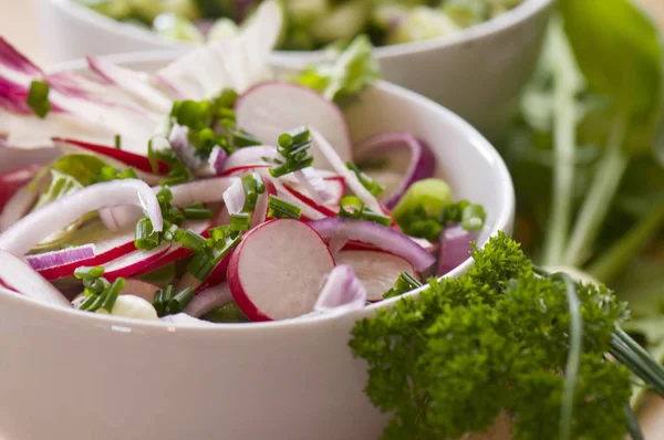 Vista Cerca Ensalada Fresca Sabrosa — Foto de Stock