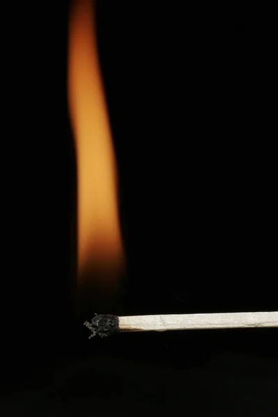 Burning Match Isolated Black Background — Stock Photo, Image