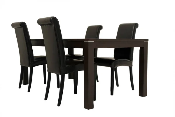 Tmavý Dřevěný Stůl Židle — Stock fotografie
