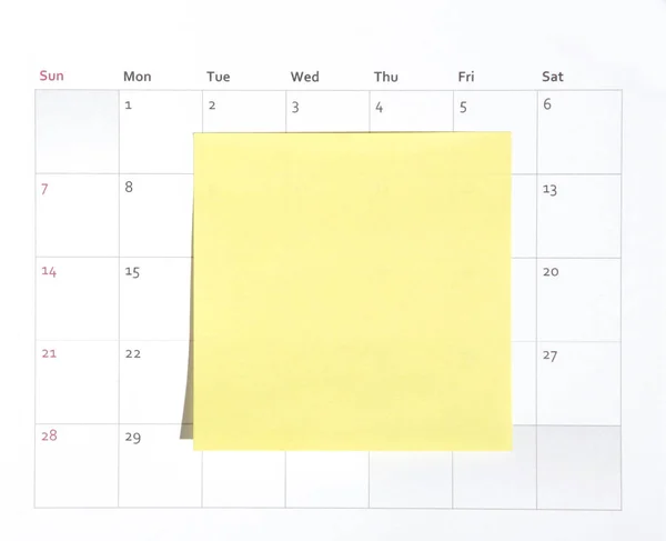 Calendar Planner Yellow Sticky Note — Stock Photo, Image