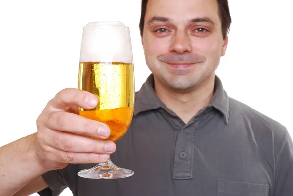 Bell Uomo Con Bottiglia Birra — Foto Stock